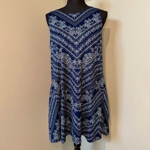 Nine Britton Size L Privett Back Detail Knit dress in navy blue with white print